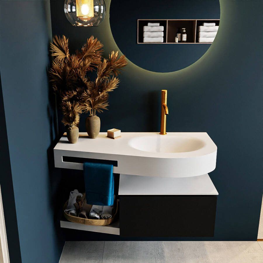 Mondiaz RIVA badmeubelsets 100x50x30cm 1 lade MDF Urban mat push to open 1 kraangat 1 wasbak rechts Talc solid surface RIVA10012 - Foto 2