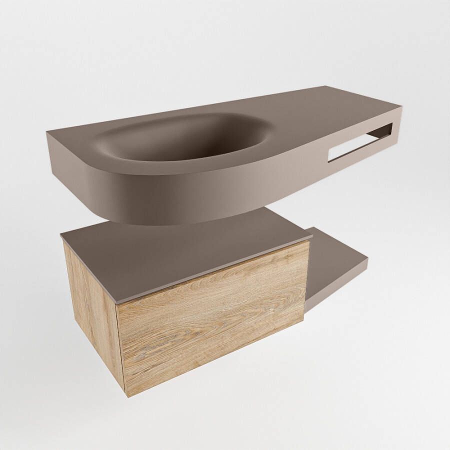 Mondiaz Riva badmeubel 100cm Washed Oak Dulcet wastafel Smoke Links zonder kraangat