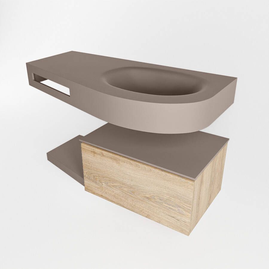 Mondiaz Riva badmeubel 100cm Washed Oak Dulcet wastafel Smoke Rechts zonder kraangat
