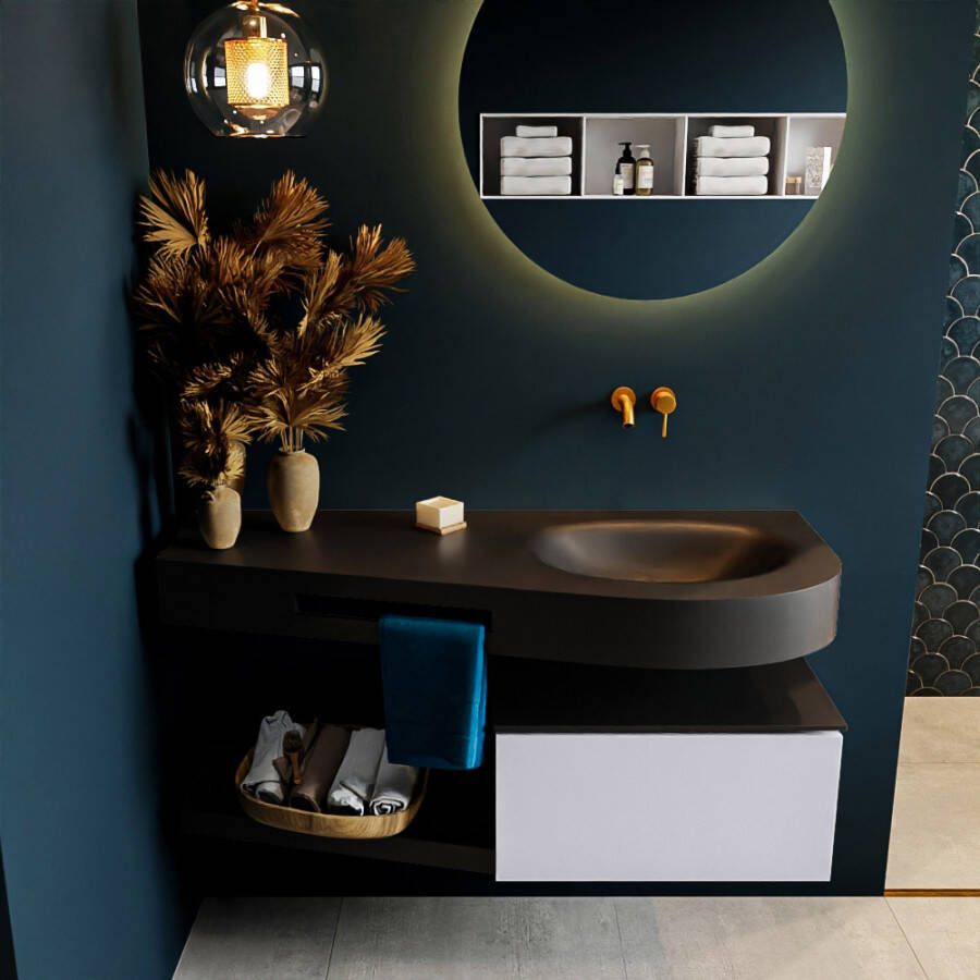 Mondiaz RIVA badmeubelsets 120x50x30cm 1 lade MDF Cale mat push to open 0 kraangaten 1 wasbak rechts Urban solid surface RIVA10230