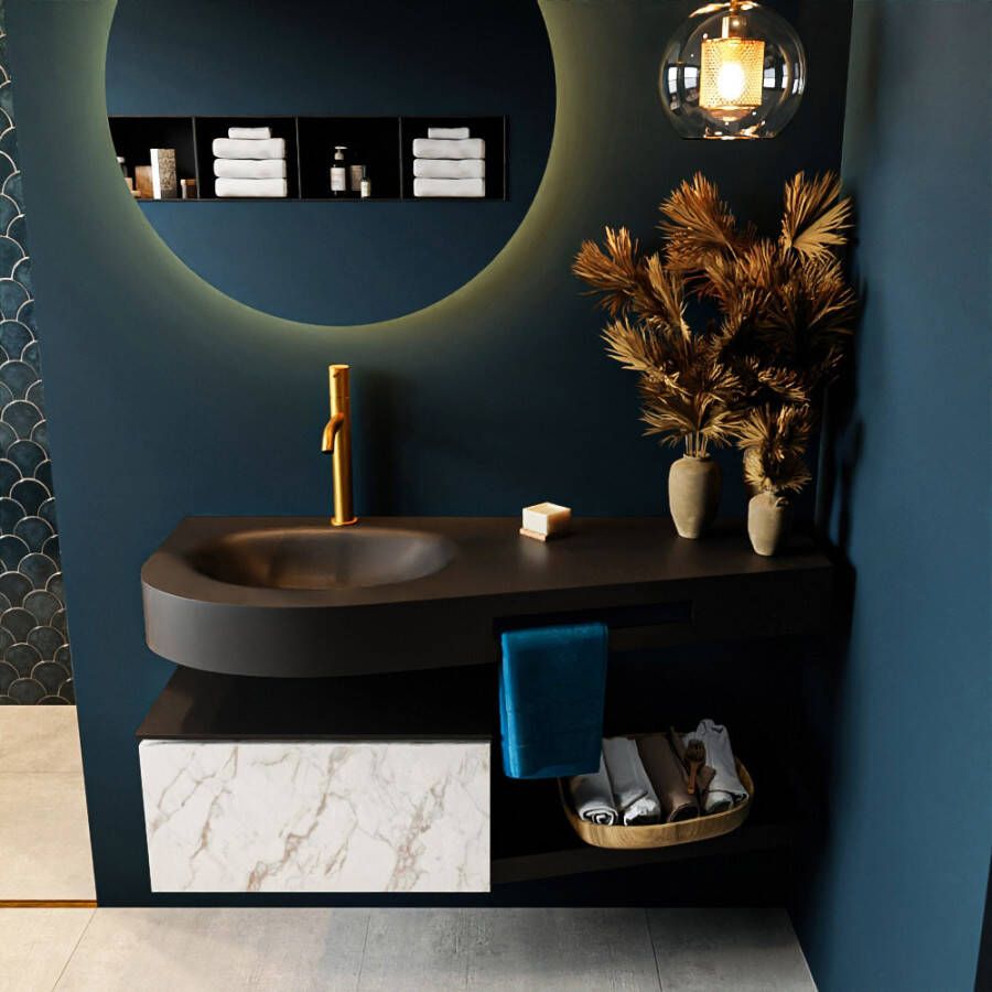 Mondiaz RIVA badmeubelsets 120x50x30cm 1 lade MDF carrara mat push to open 1 kraangat 1 wasbak links Urban solid surface RIVA10351 - Foto 2