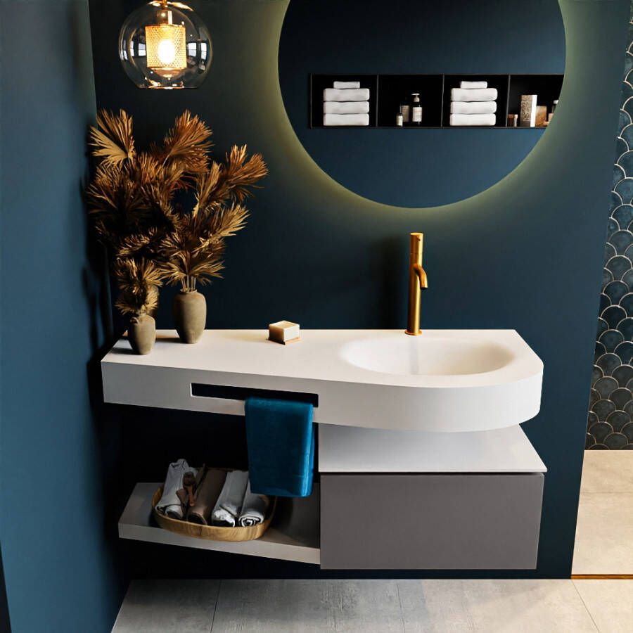 Mondiaz RIVA badmeubelsets 120x50x30cm 1 lade MDF Dark Grey mat push to open 1 kraangat 1 wasbak rechts Talc solid surface RIVA10064 - Foto 2