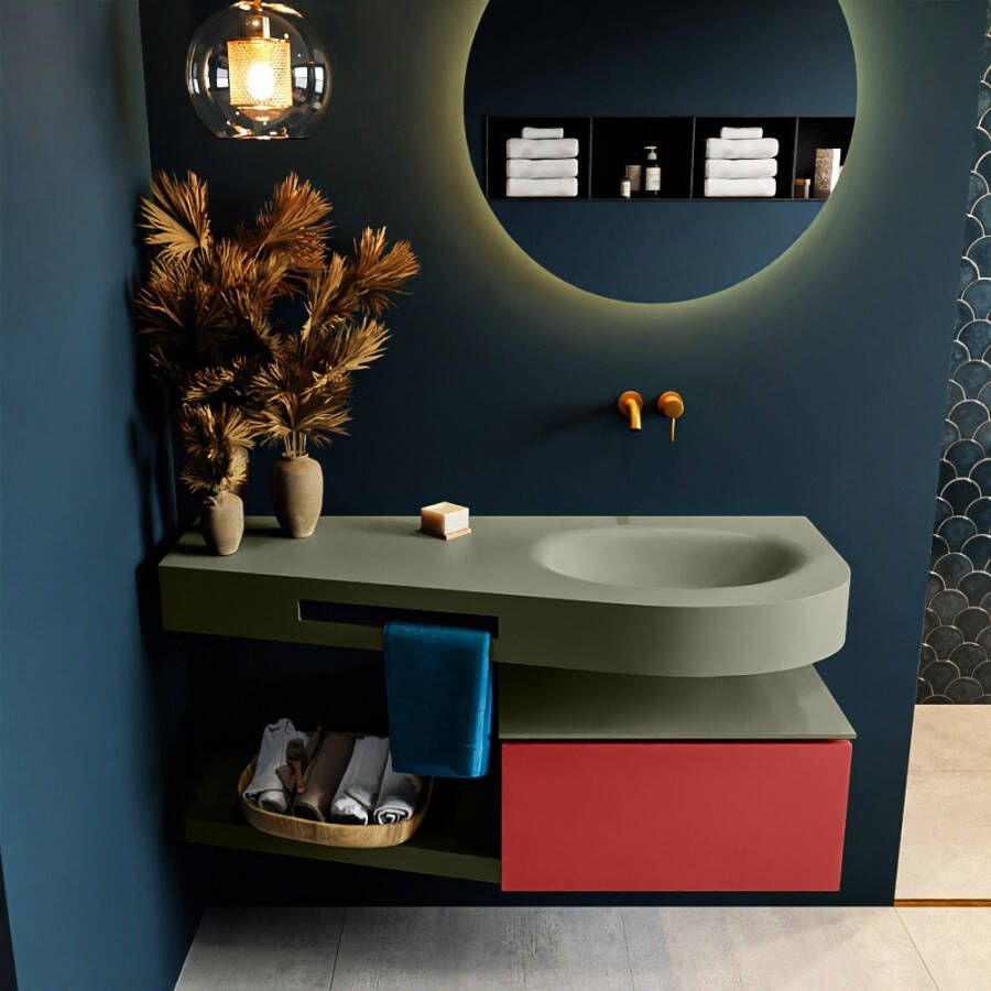 Mondiaz RIVA badmeubelsets 120x50x30cm 1 lade MDF Fire mat push to open 0 kraangaten 1 wasbak rechts Army solid surface RIVA10790 - Foto 2