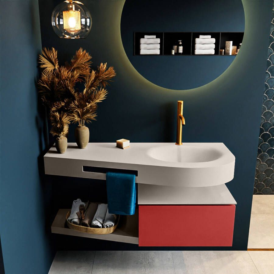 Mondiaz RIVA badmeubelsets 120x50x30cm 1 lade MDF Fire mat push to open 1 kraangat 1 wasbak rechts Linen solid surface RIVA10616 - Foto 3