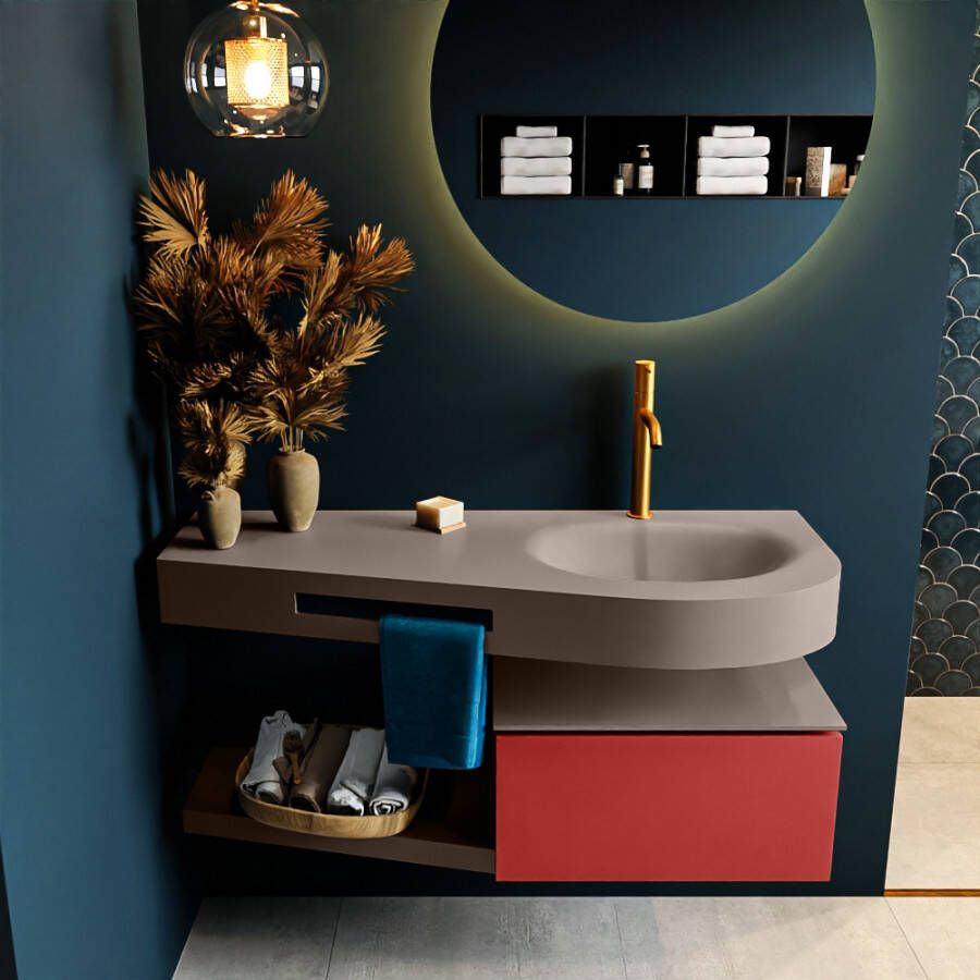 Mondiaz RIVA badmeubelsets 120x50x30cm 1 lade MDF Fire mat push to open 1 kraangat 1 wasbak rechts Smoke solid surface RIVA10968 - Foto 2