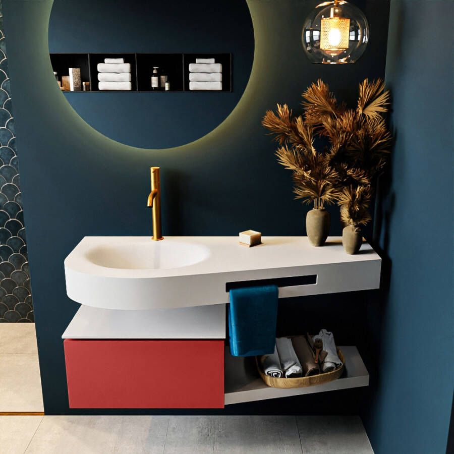 Mondiaz RIVA badmeubelsets 120x50x30cm 1 lade MDF Fire mat push to open 1 kraangat 1 wasbak links Talc solid surface RIVA10087