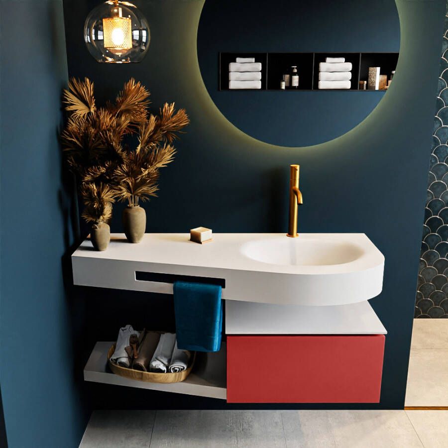 Mondiaz RIVA badmeubelsets 120x50x30cm 1 lade MDF Fire mat push to open 1 kraangat 1 wasbak rechts Talc solid surface RIVA10088