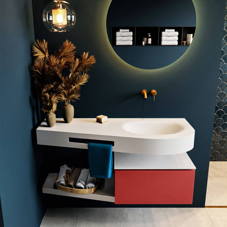 Mondiaz RIVA badmeubelsets 120x50x30cm 1 lade MDF Fire mat push to open 0 kraangaten 1 wasbak rechts Talc solid surface RIVA10086 - Foto 1