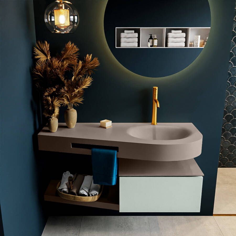 Mondiaz RIVA badmeubelsets 120x50x30cm 1 lade MDF Greey mat push to open 1 kraangat 1 wasbak rechts Smoke solid surface RIVA10912 - Foto 2