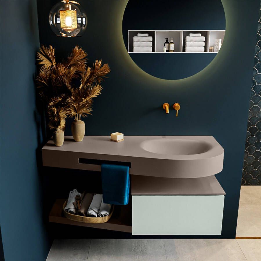 Mondiaz RIVA badmeubelsets 120x50x30cm 1 lade MDF Greey mat push to open 0 kraangaten 1 wasbak rechts Smoke solid surface RIVA10910 - Foto 2