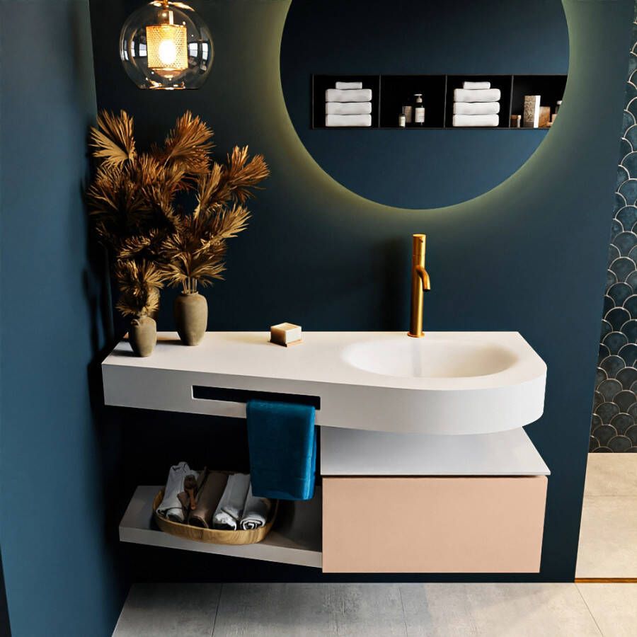 Mondiaz RIVA badmeubelsets 120x50x30cm 1 lade MDF Rosee mat push to open 1 kraangat 1 wasbak rechts Talc solid surface RIVA10120 - Foto 2