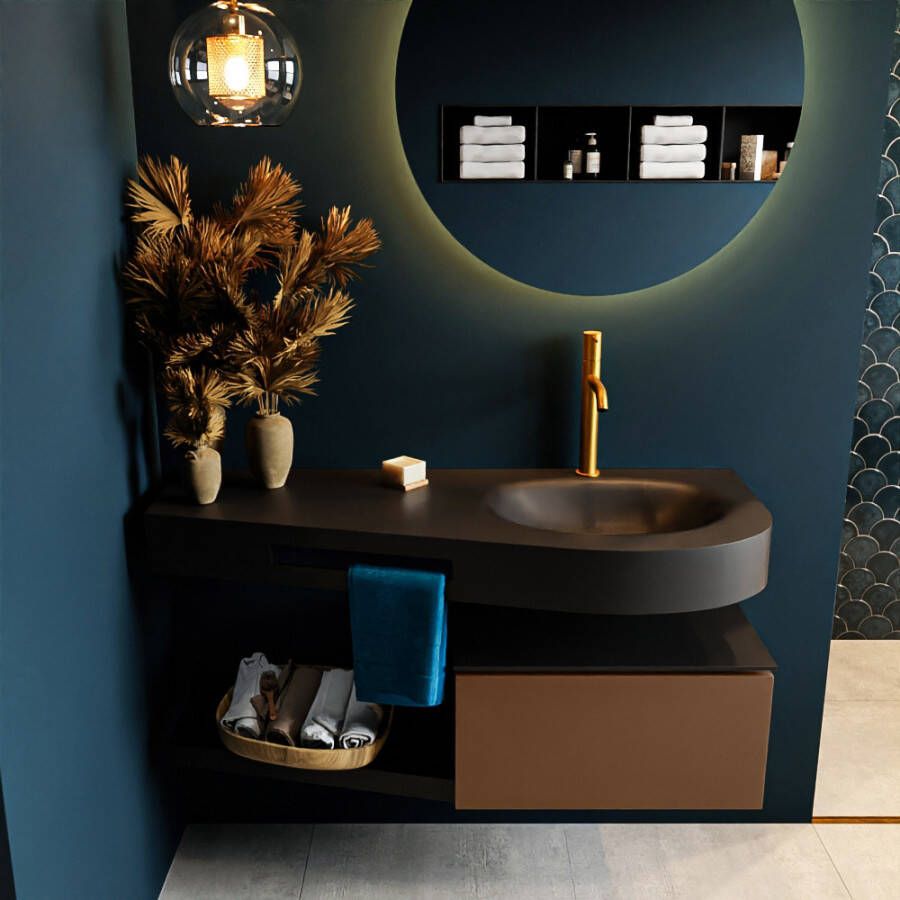 Mondiaz RIVA badmeubelsets 120x50x30cm 1 lade MDF Rust mat push to open 1 kraangat 1 wasbak rechts Urban solid surface RIVA10256 - Foto 2