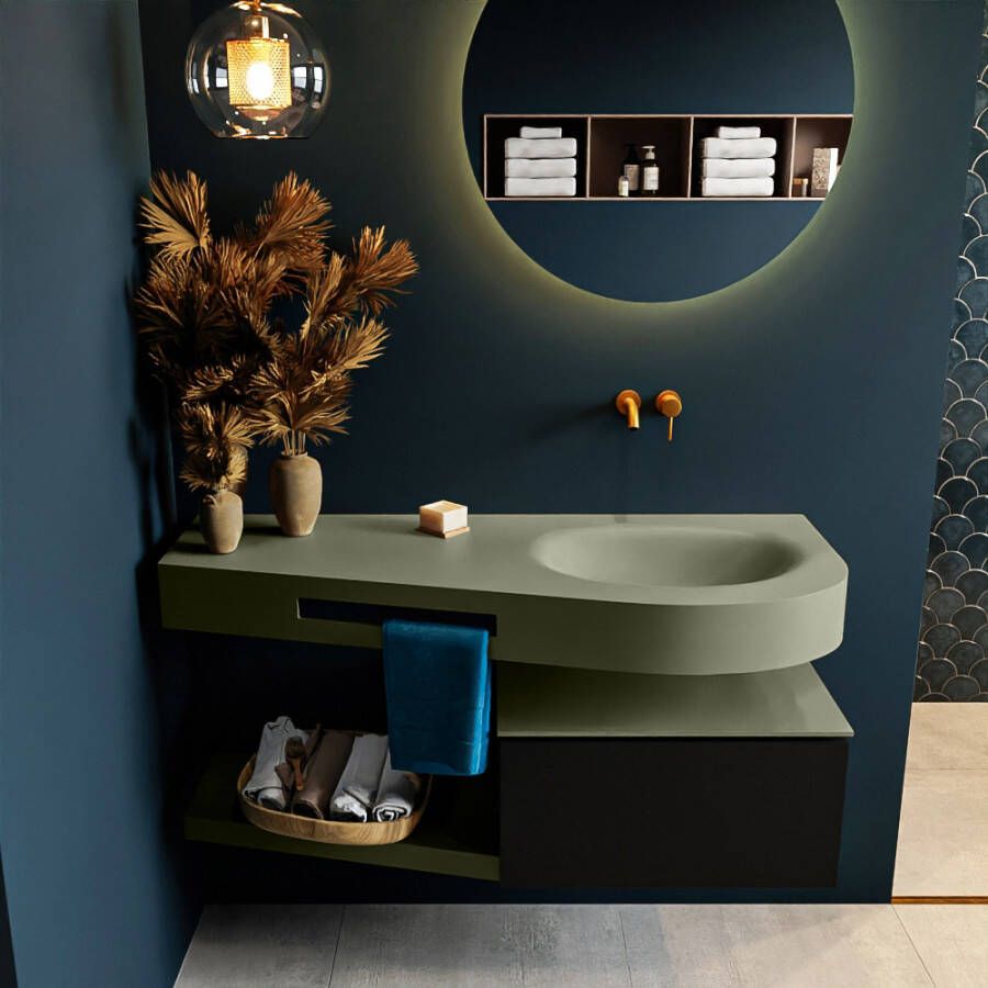 Mondiaz RIVA badmeubelsets 120x50x30cm 1 lade MDF Urban mat push to open 0 kraangaten 1 wasbak rechts Army solid surface RIVA10718 - Foto 2