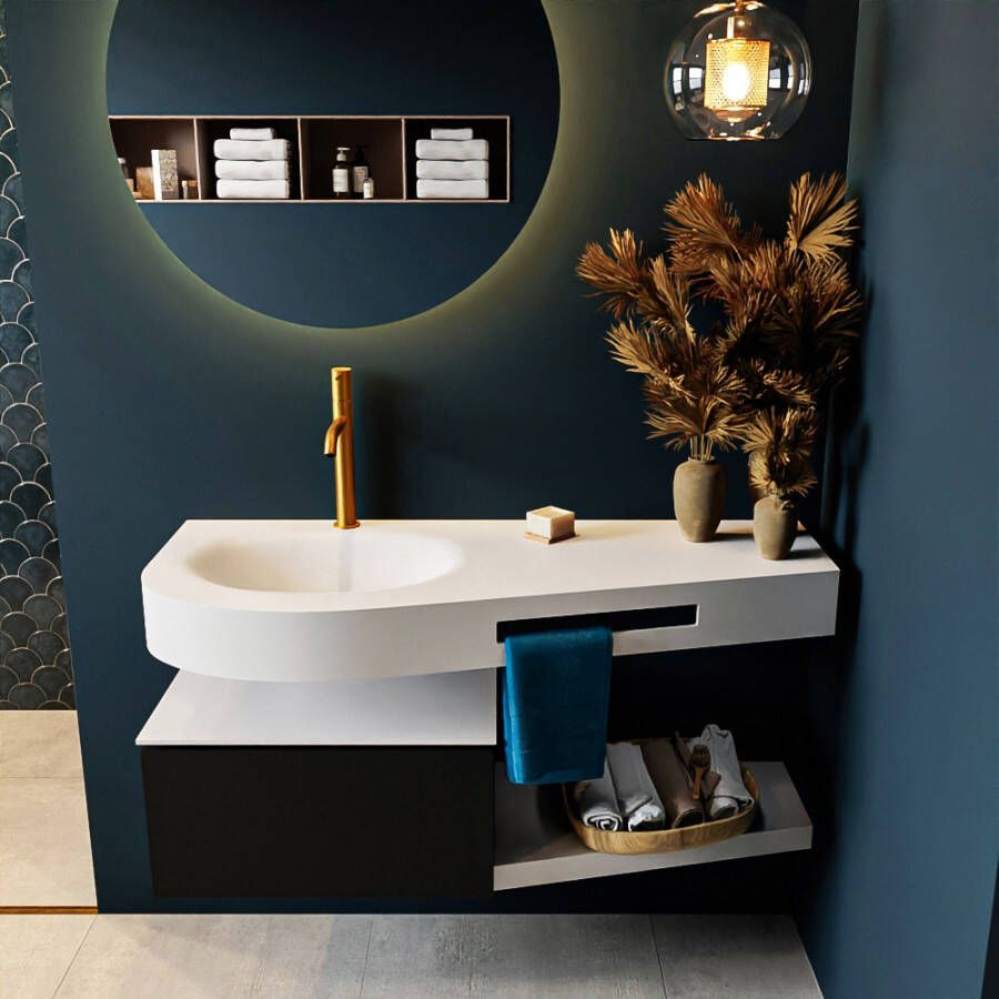 Mondiaz RIVA badmeubelsets 120x50x30cm 1 lade MDF Urban mat push to open 1 kraangat 1 wasbak links Talc solid surface RIVA10015 - Foto 2