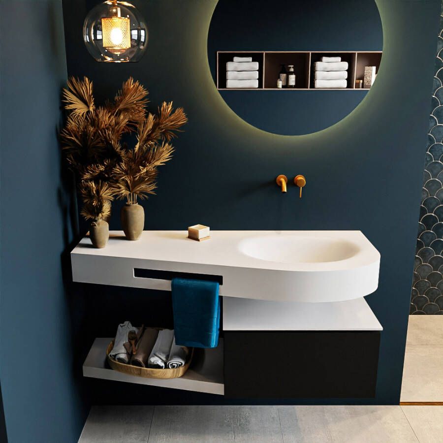 Mondiaz RIVA badmeubelsets 120x50x30cm 1 lade MDF Urban mat push to open 0 kraangaten 1 wasbak rechts Talc solid surface RIVA10014 - Foto 2