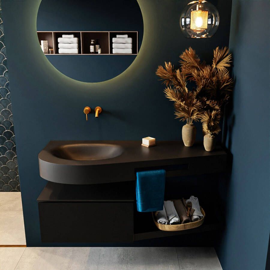 Mondiaz RIVA badmeubelsets 120x50x30cm 1 lade MDF Urban mat push to open 0 kraangaten 1 wasbak links Urban solid surface RIVA10189