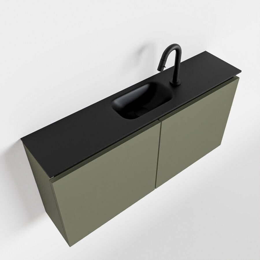 Mondiaz TURE Toiletmeubel 100x23x50cm met 1 kraangaten 2 deuren army mat Wastafel Eden midden Solid Surface Zwart FK75341494 - Foto 2