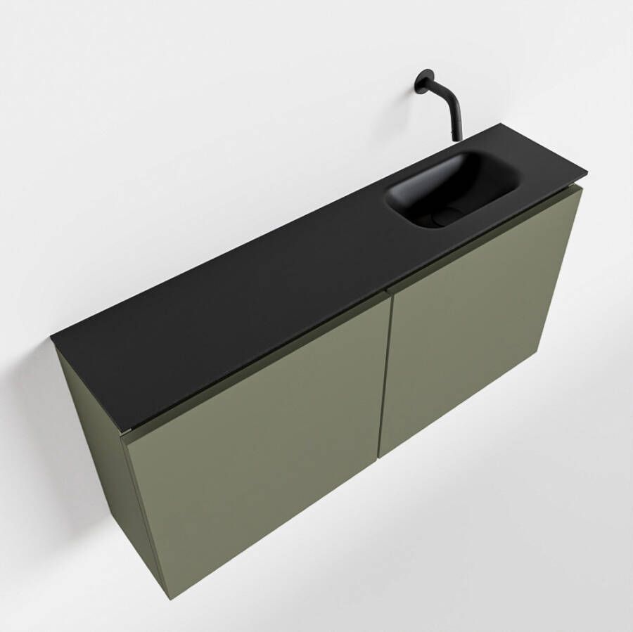 Mondiaz TURE Fonteinset 100x23x50cm 0 kraangaten 2 deuren army mat Wasbak rechts Solid Surface Zwart FK75341499 - Foto 2