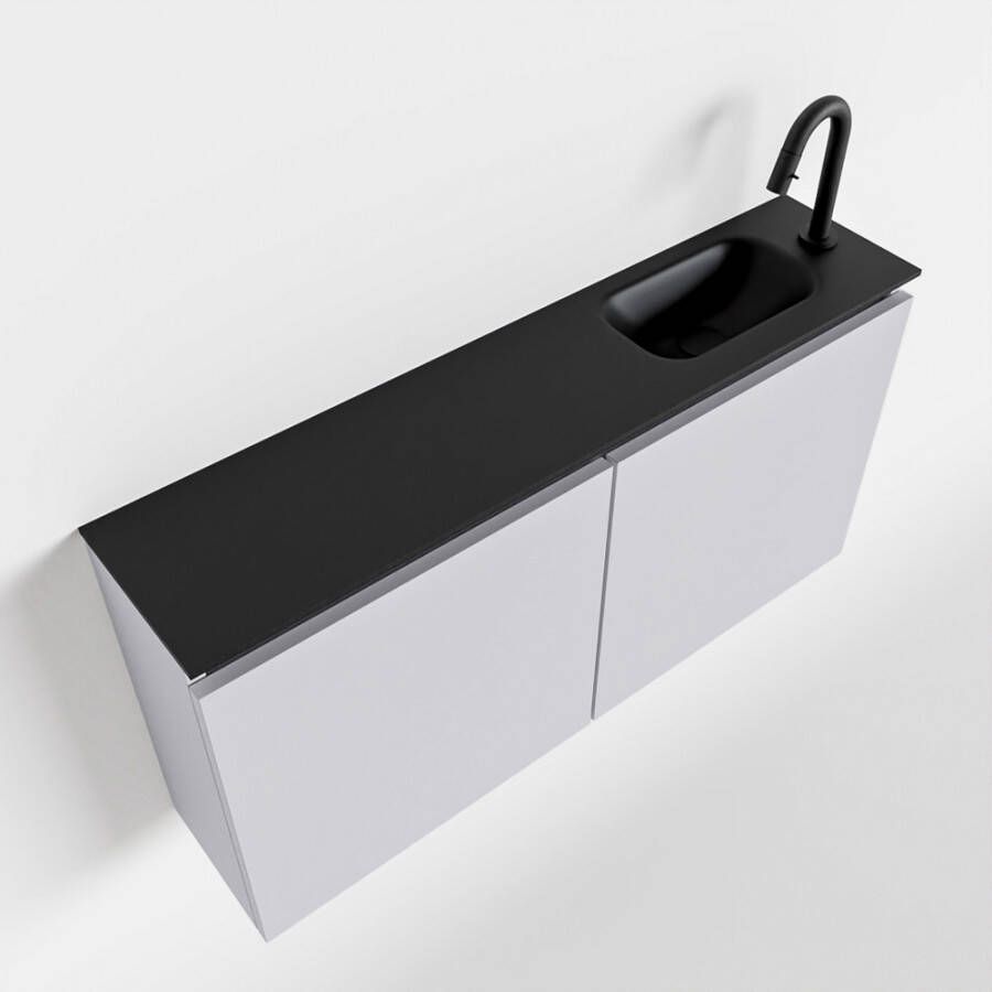 Mondiaz TURE Toiletmeubel 100x23x50cm met 1 kraangaten 2 deuren cale mat Wastafel Eden rechts Solid Surface Zwart FK75341614 - Foto 3