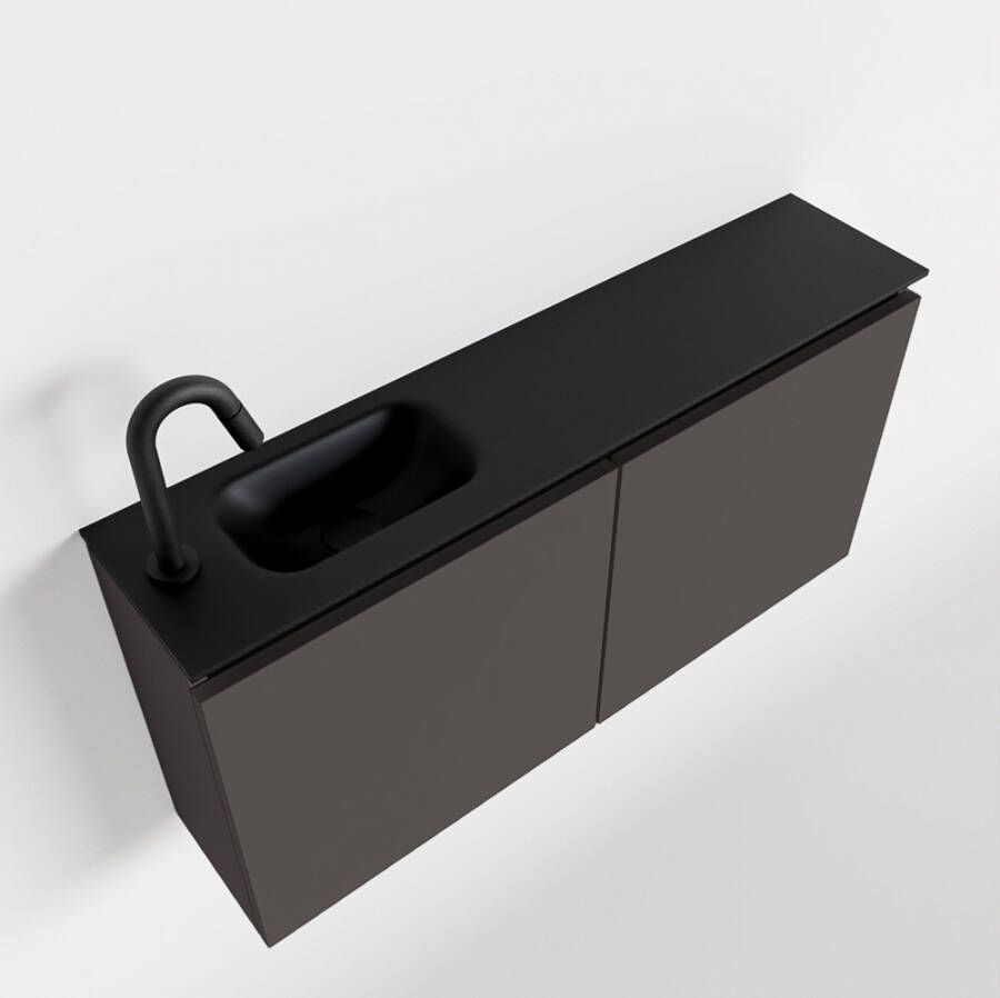 Mondiaz TURE Fonteinset 100x23x50cm 1 kraangat 2 deuren darkgrey mat Wasbak links Solid Surface Zwart FK75341438 - Foto 3