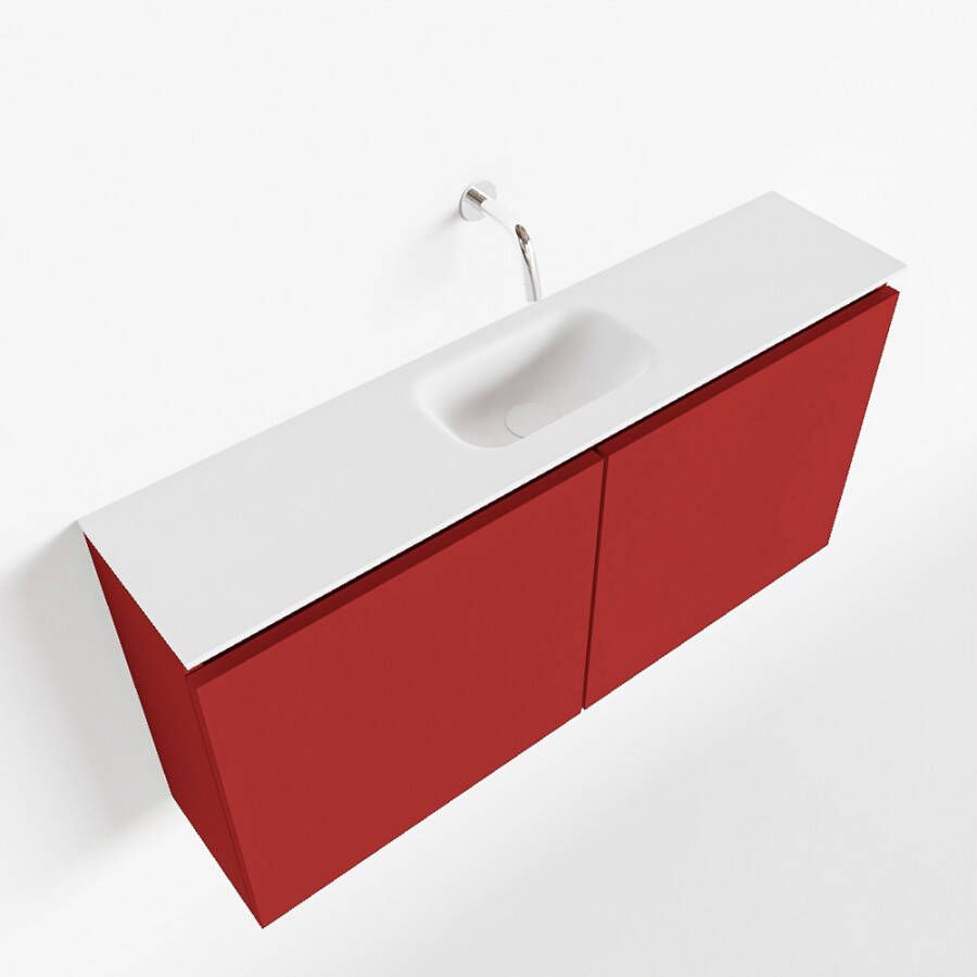 Mondiaz TURE Toiletmeubel 100x23x50cm met 0 kraangaten 2 deuren fire mat Wastafel Eden midden Solid Surface Wit FK75341200