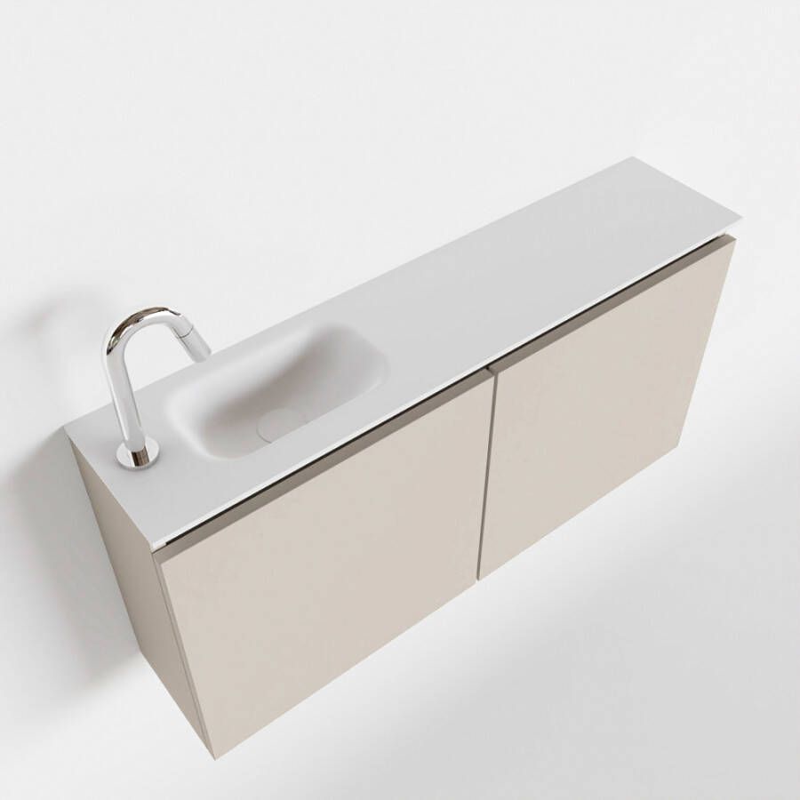 Mondiaz TURE Toiletmeubel 100x23x50cm met 1 kraangaten 2 deuren linen mat Wastafel Eden links Solid Surface Wit FK75341231 - Foto 3