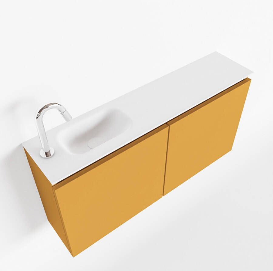 Mondiaz TURE Toiletmeubel 100x23x50cm met 1 kraangaten 2 deuren ocher mat Wastafel Eden links Solid Surface Wit FK75341171 - Foto 2