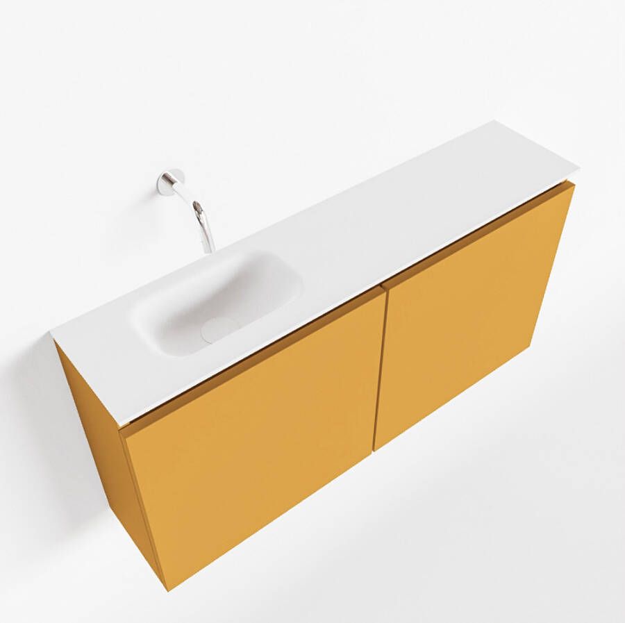 Mondiaz TURE Toiletmeubel 100x23x50cm met 0 kraangaten 2 deuren ocher mat Wastafel Eden links Solid Surface Wit FK75341172