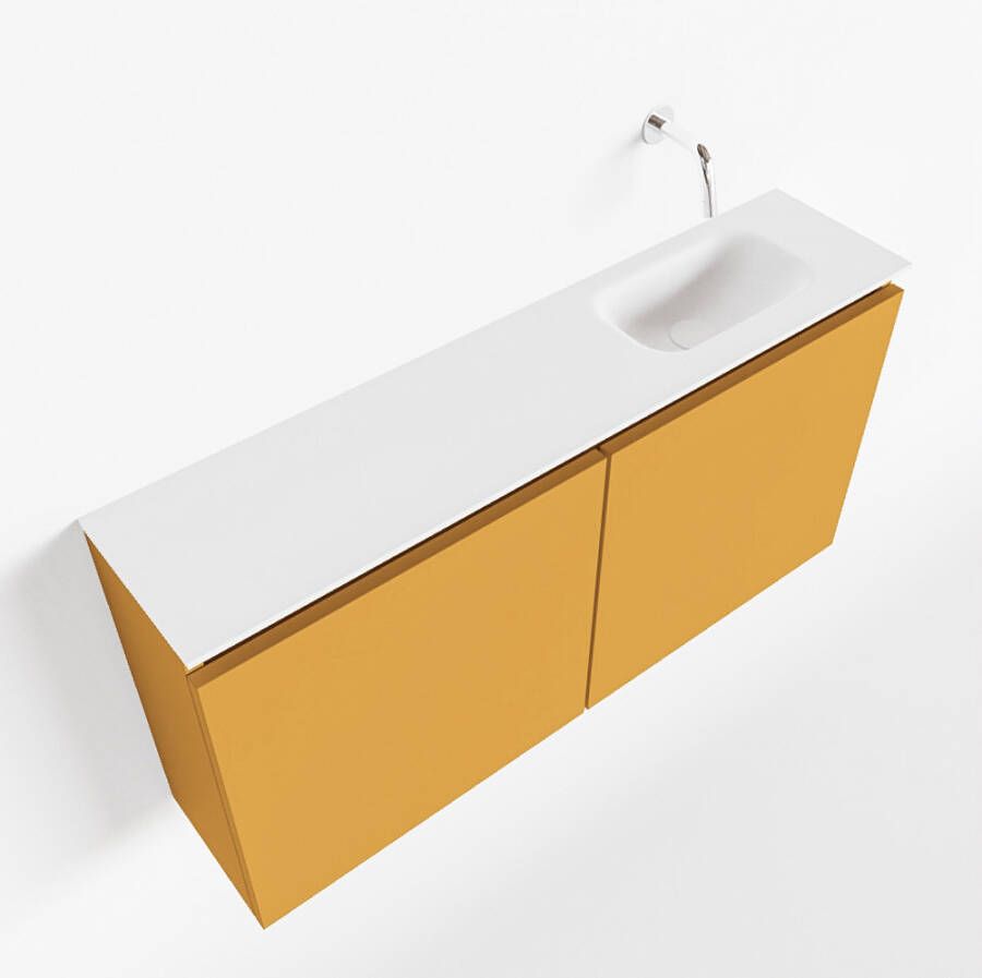 Mondiaz TURE Toiletmeubel 100x23x50cm met 0 kraangaten 2 deuren ocher mat Wastafel Eden rechts Solid Surface Wit FK75341174