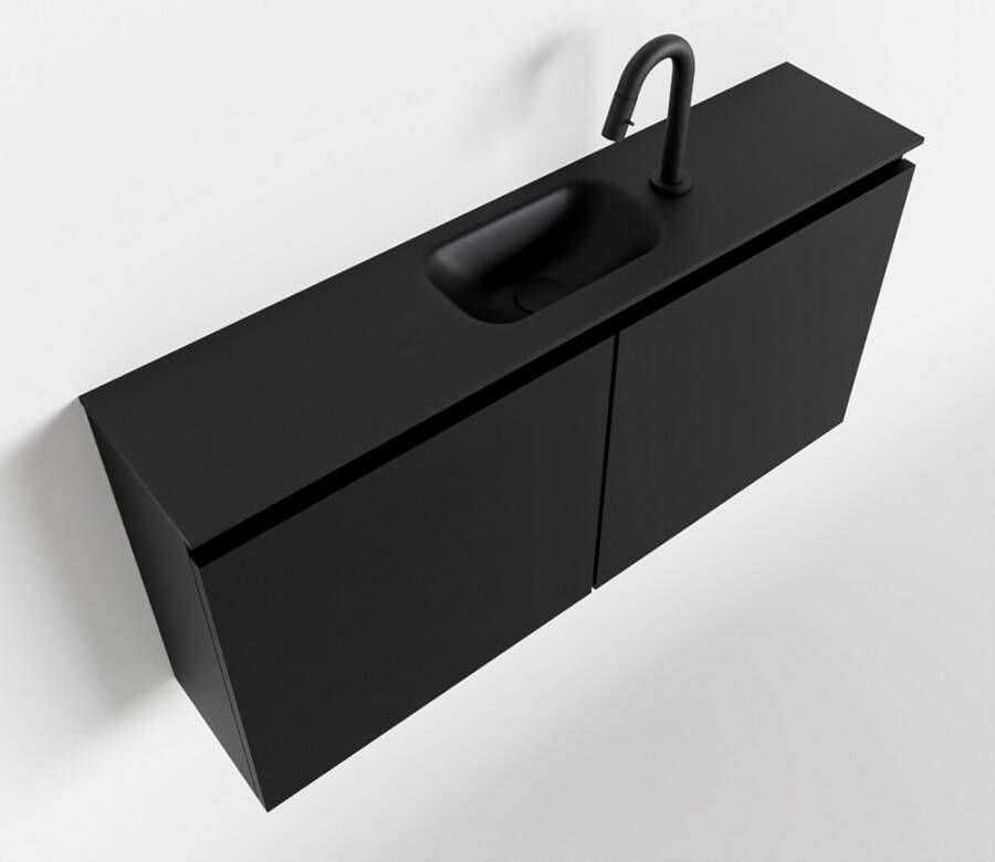 Mondiaz TURE Toiletmeubel 100x23x50cm met 1 kraangaten 2 deuren urban mat Wastafel Eden midden Solid Surface Zwart FK75341407 - Foto 2