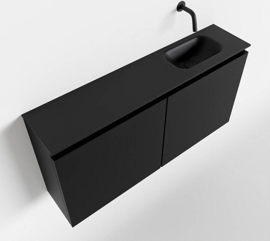 Mondiaz TURE Toiletmeubel 100x23x50cm met 0 kraangaten 2 deuren urban mat Wastafel Eden rechts Solid Surface Zwart FK75341412
