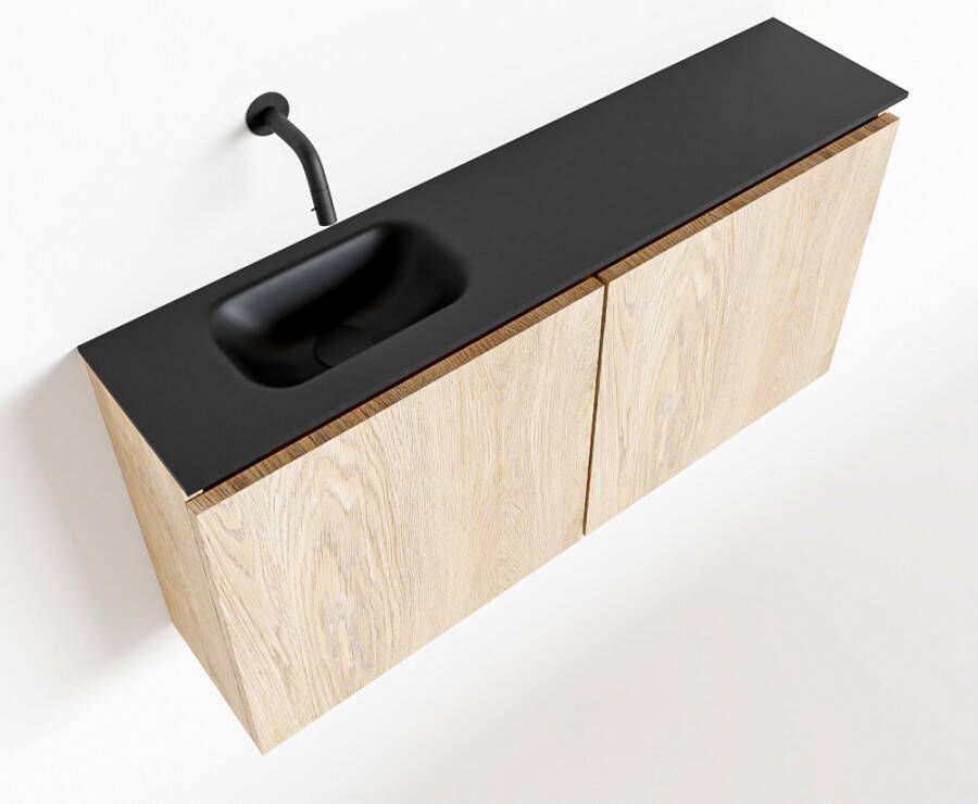 Mondiaz TURE Toiletmeubel 100x23x50cm met 0 kraangaten 2 deuren washed oak mat Wastafel Eden links Solid Surface Zwart FK75341642 - Foto 2