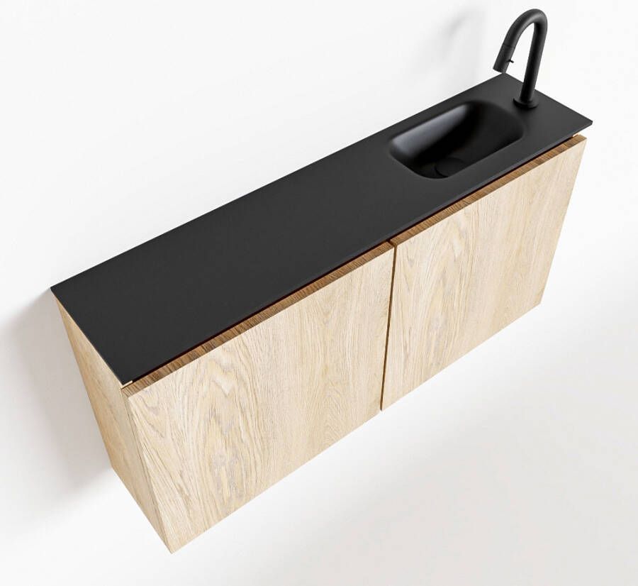 Mondiaz TURE Toiletmeubel 100x23x50cm met 1 kraangaten 2 deuren washed oak mat Wastafel Eden rechts Solid Surface Zwart FK75341643 - Foto 2