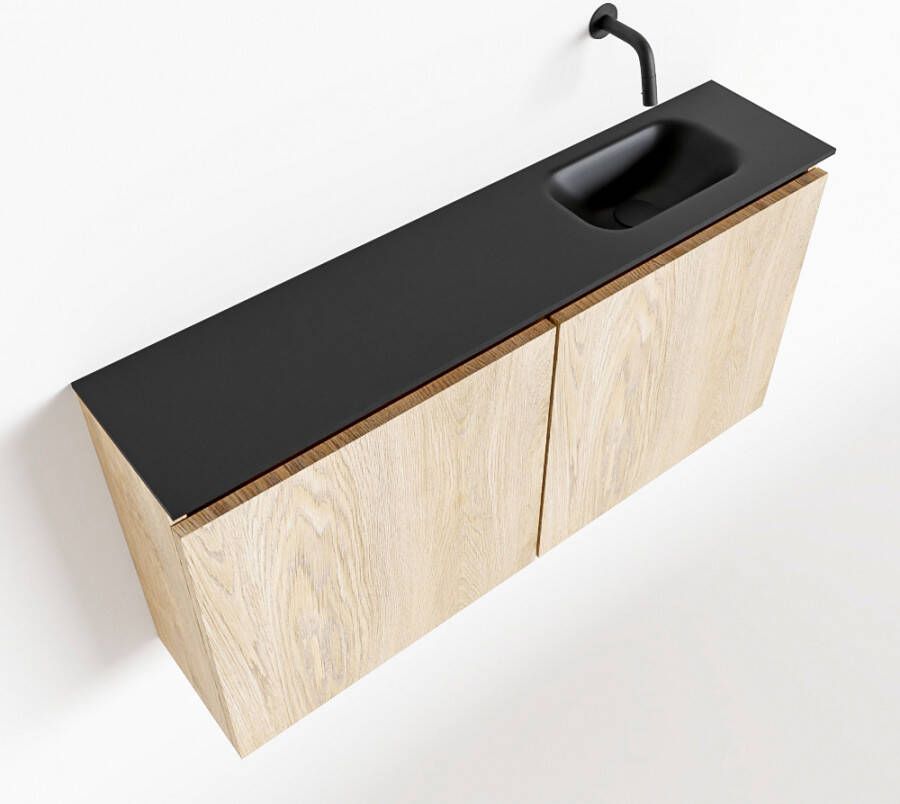 Mondiaz TURE Toiletmeubel 100x23x50cm met 0 kraangaten 2 deuren washed oak mat Wastafel Eden rechts Solid Surface Zwart FK75341644 - Foto 2