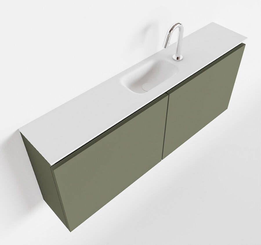 Mondiaz TURE Fonteinset 120x23x50cm 1 kraangat 2 deuren army mat Wasbak midden Solid Surface Wit FK75341145 - Foto 2