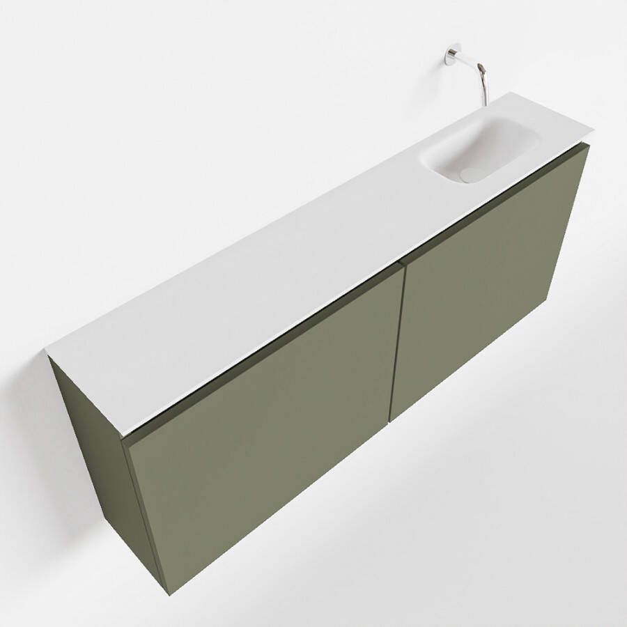 Mondiaz TURE Fonteinset 120x23x50cm 0 kraangaten 2 deuren army mat Wasbak rechts Solid Surface Wit FK75341150