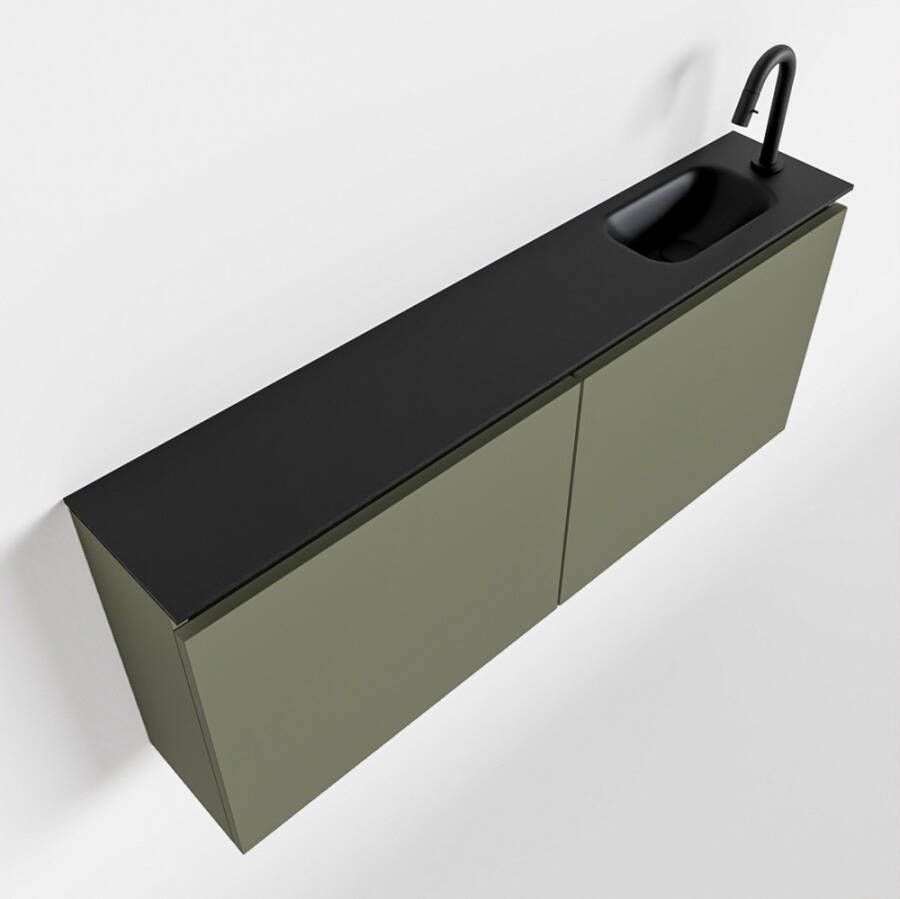 Mondiaz TURE Fonteinset 120x23x50cm 1 kraangat 2 deuren army mat Wasbak rechts Solid Surface Zwart FK75341504
