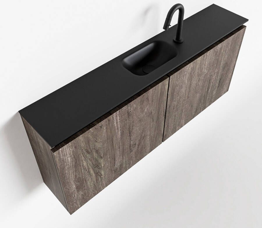 Mondiaz TURE Fonteinset 120x23x50cm 1 kraangat 2 deuren dark brown mat Wasbak midden Solid Surface Zwart FK75341674