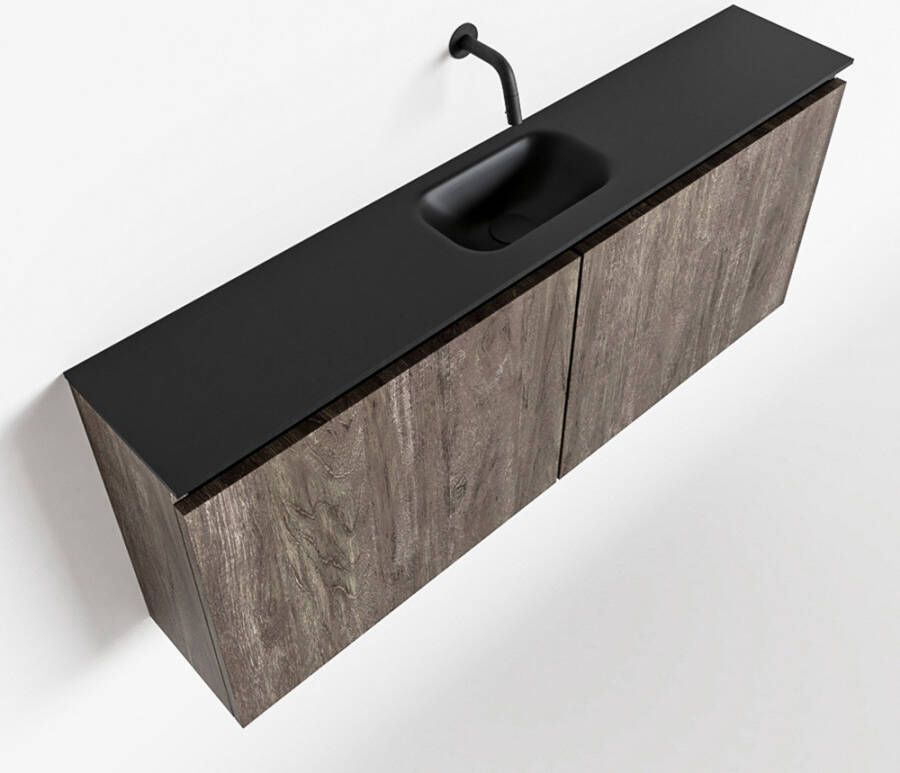 Mondiaz TURE Fonteinset 120x23x50cm 0 kraangaten 2 deuren dark brown mat Wasbak midden Solid Surface Zwart FK75341675 - Foto 2