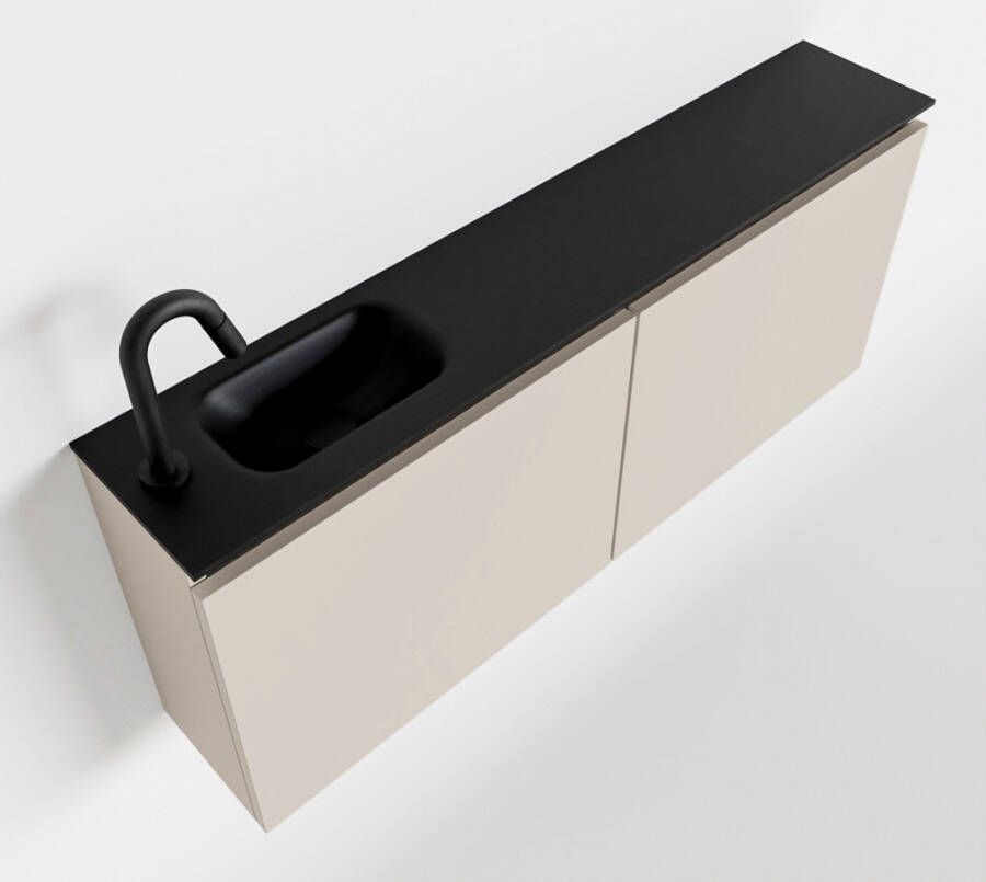 Mondiaz TURE Toiletmeubel 120x23x50cm met 1 kraangaten 2 deuren linen mat Wastafel Eden links Solid Surface Zwart FK75341589