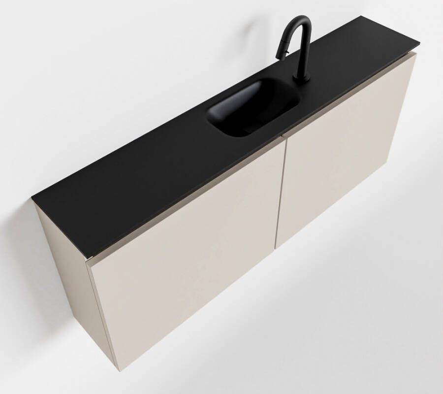 Mondiaz TURE Toiletmeubel 120x23x50cm met 1 kraangaten 2 deuren linen mat Wastafel Eden midden Solid Surface Zwart FK75341587 - Foto 2