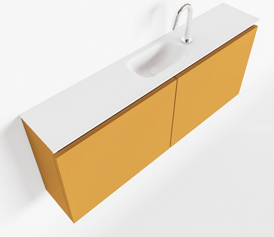 Mondiaz TURE Toiletmeubel 120x23x50cm met 1 kraangaten 2 deuren ocher mat Wastafel Eden midden Solid Surface Wit FK75341175