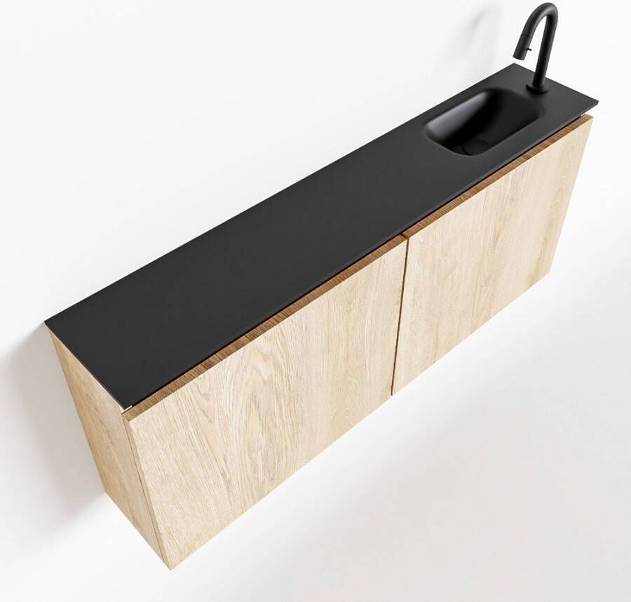 Mondiaz TURE Fonteinset 120x23x50cm 1 kraangat 2 deuren washed oak mat Wasbak rechts Solid Surface Zwart FK75341649