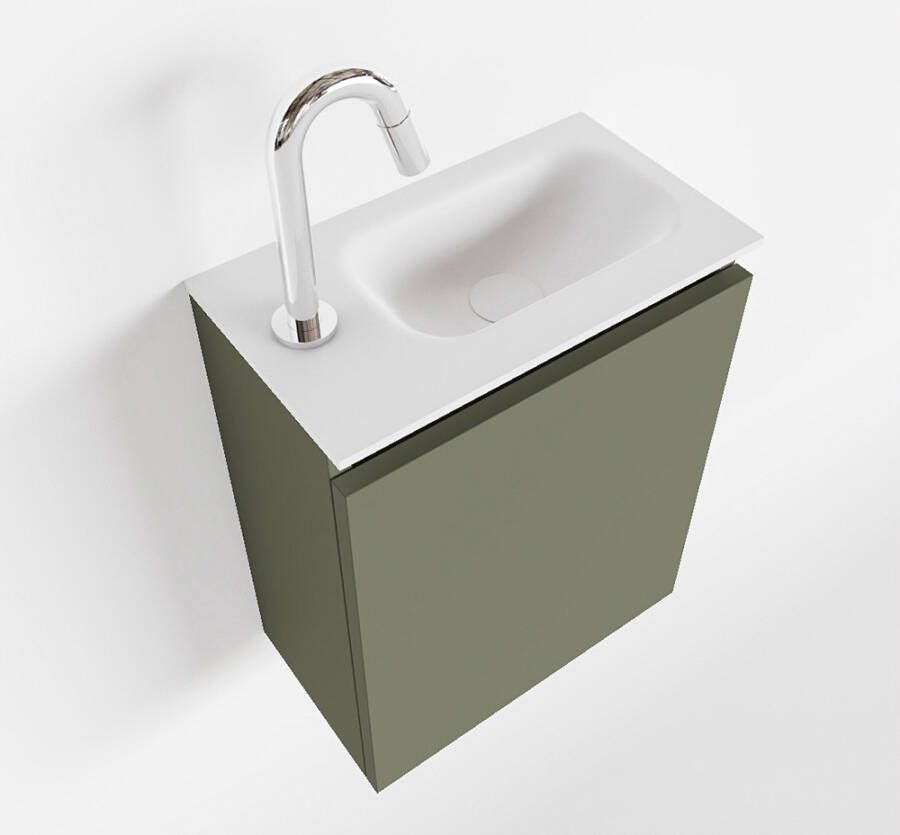 Mondiaz TURE Fonteinset 40x23x50cm 1 kraangat 1 deur army mat Wasbak rechts Solid Surface Wit FK75341125 - Foto 2