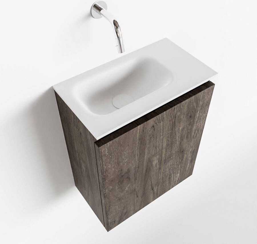 Mondiaz TURE Fonteinset 40x23x50cm 0 kraangaten 1 deur dark brown mat Wasbak links Solid Surface Wit FK75341304 - Foto 2
