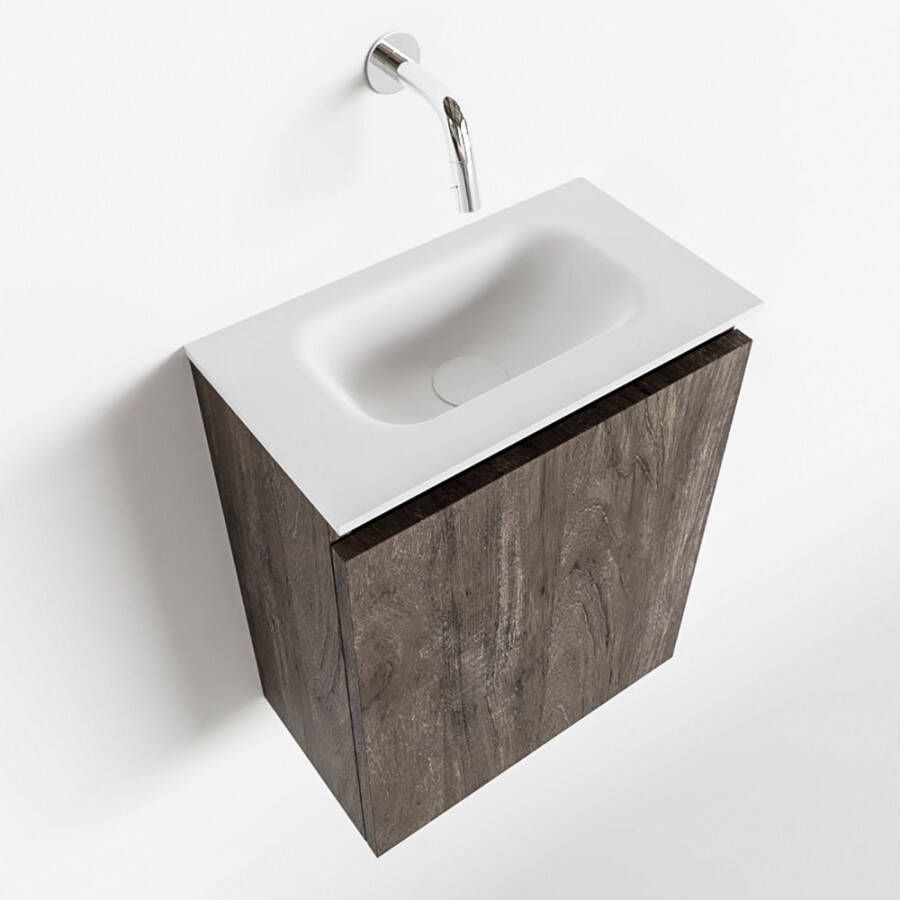 Mondiaz TURE Fonteinset 40x23x50cm 0 kraangaten 1 deur dark brown mat Wasbak midden Solid Surface Wit FK75341302 - Foto 2