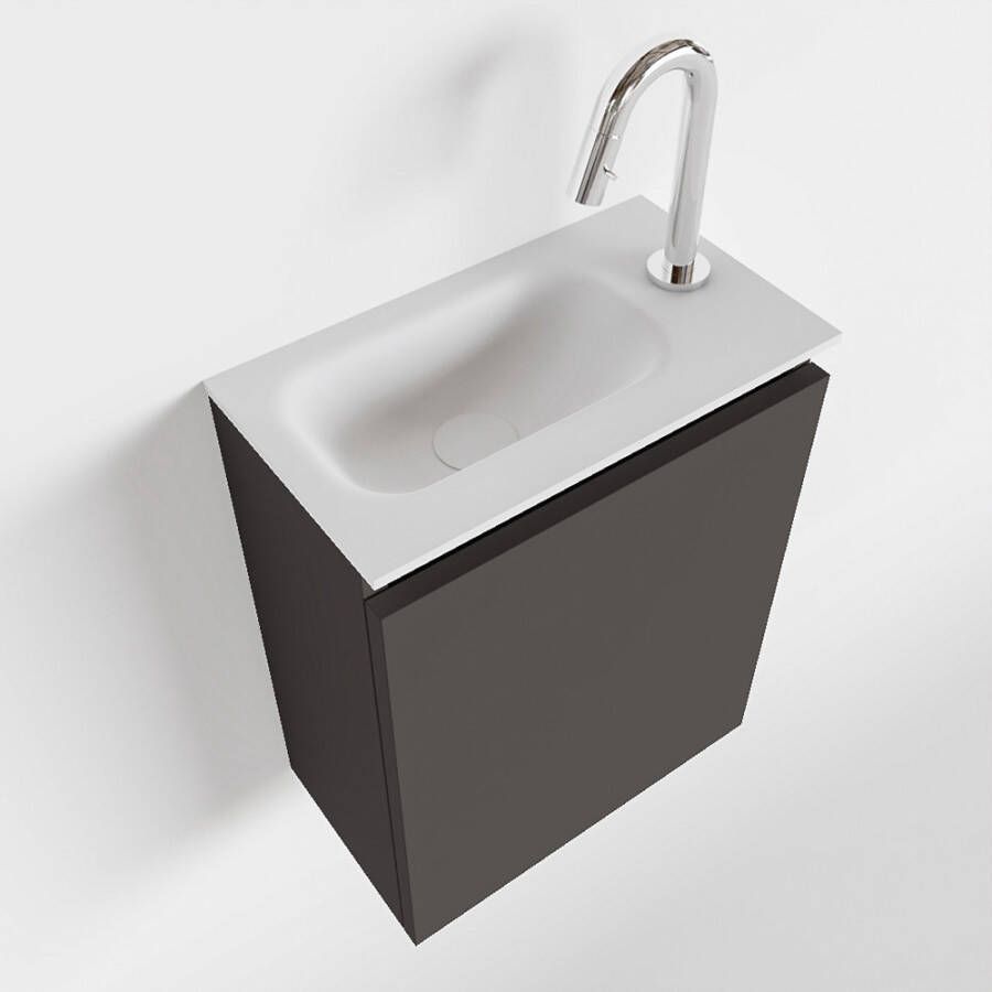 Mondiaz TURE Fonteinset 40x23x50cm 1 kraangat 1 deur darkgrey mat Wasbak links Solid Surface Wit FK75341063 - Foto 2