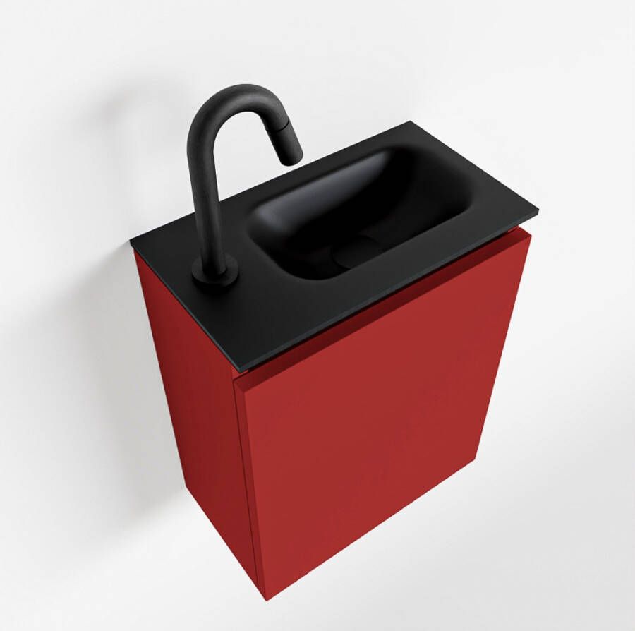 Mondiaz TURE Toiletmeubel 40x23x50cm met 1 kraangaten 1 deuren fire mat Wastafel Eden rechts Solid Surface Zwart FK75341538