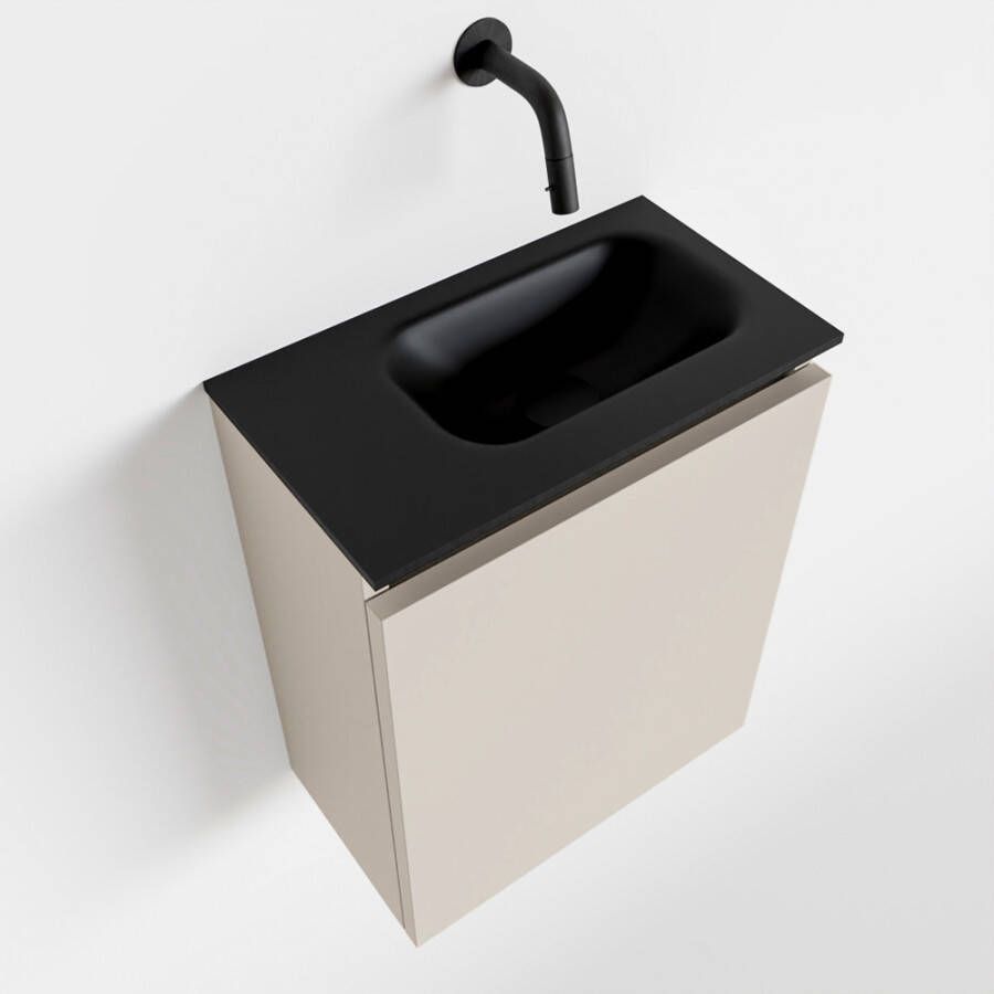 Mondiaz TURE Toiletmeubel 40x23x50cm met 0 kraangaten 1 deuren linen mat Wastafel Eden rechts Solid Surface Zwart FK75341568