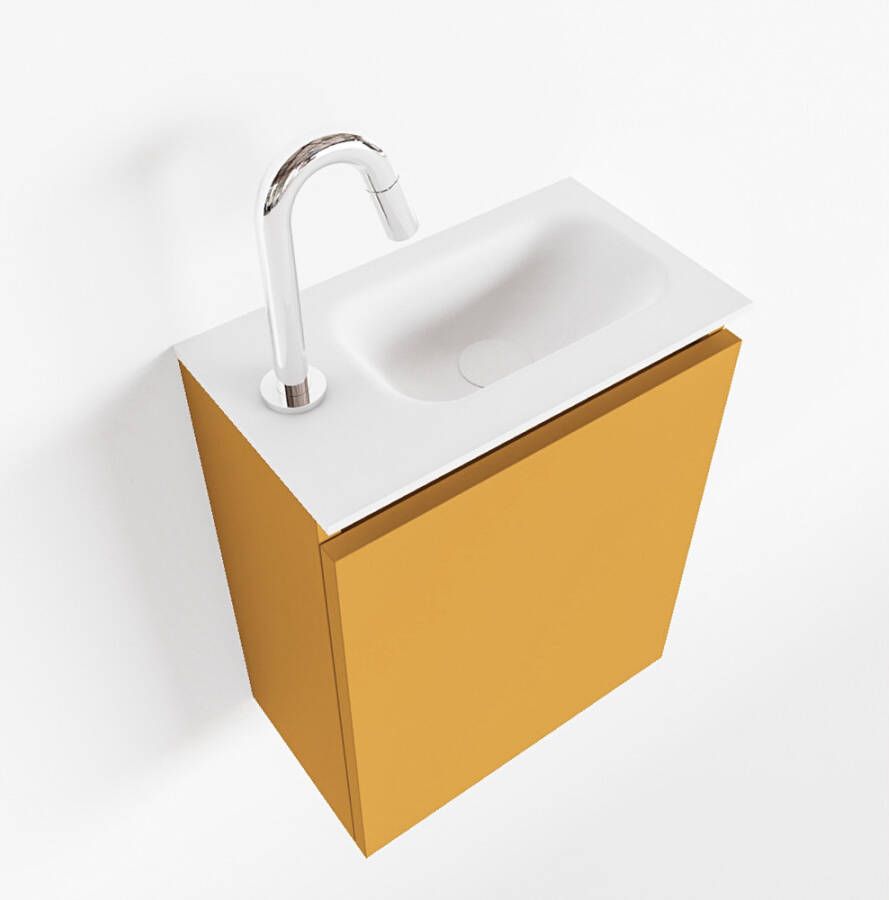 Mondiaz TURE Fonteinset 40x23x50cm 1 kraangat 1 deur ocher mat Wasbak rechts Solid Surface Wit FK75341155 - Foto 2